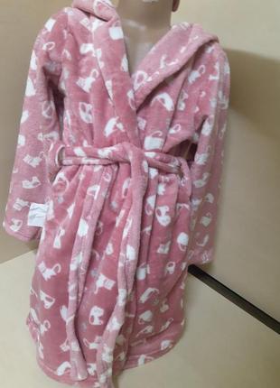 Махровий плюшевий халат для дівчинки підлітка рожевий128 134 140 146