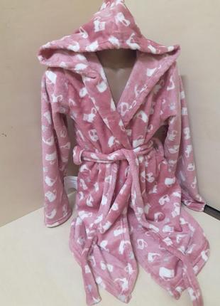 Махровый плюшевый халат для девочки подростка пудра 128 134 1402 фото
