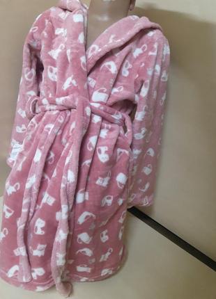 Махровый плюшевый халат для девочки подростка пудра 128 134 14010 фото
