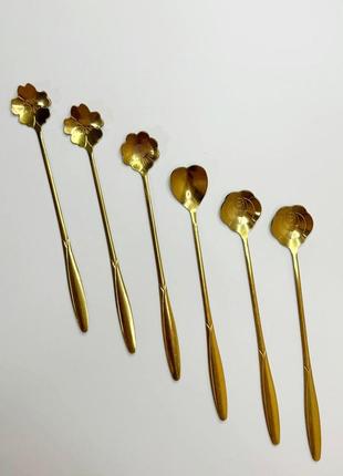 Набор столовых приборов  ложки десертные милый дизайн нержавеющая сталь цвет золотистый  (6 шт)