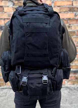 Великий чорний армійський тактичний рюкзак 55 літрів.4 фото