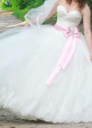 Шикарное свадебное не венчанное платье цвета айвори б у , весiльна сукня бу2 фото