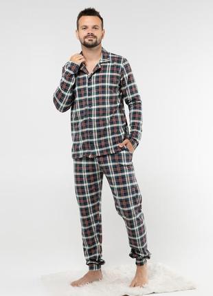 Мужская пижама на пуговицах в клетку, костюм для дома