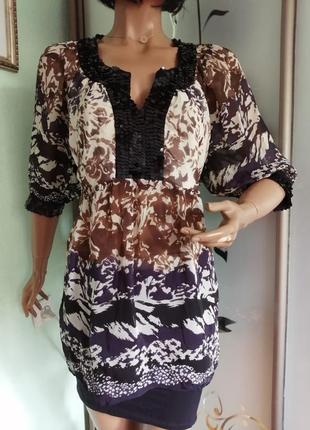 Натуральна шикарная блуза с отделкой паетками