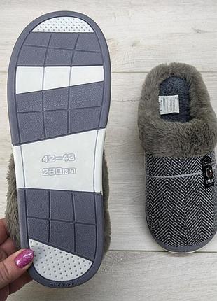Тапочки мужские домашние теплые на мягкой резиновой подошве серые 3682