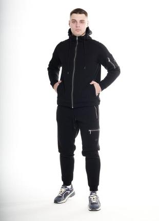 Зимний спортивный костюм с начесом черная кофта на змейке + черные штаны rapid grand подарок