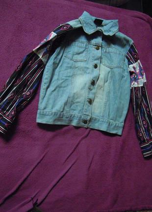 Джинсовая куртка с вышивкой, пиджак с аппликацией, бохо, этно3 фото