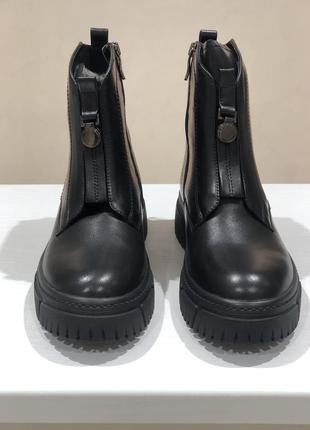 Жіночі зимові черевики чорні на платформі натуральна шкіра + цигейка al1002-7-h1923 polann 29703 фото