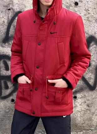 Зручна куртка чоловіча пуховик тепла зимова парка з капюшоном червона | зимові чоловічі куртки6 фото