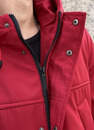 Зручна куртка чоловіча пуховик тепла зимова парка з капюшоном червона | зимові чоловічі куртки9 фото