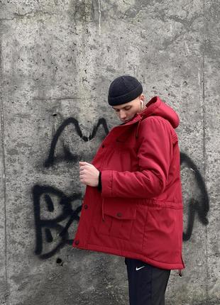 Зручна куртка чоловіча пуховик тепла зимова парка з капюшоном червона | зимові чоловічі куртки8 фото