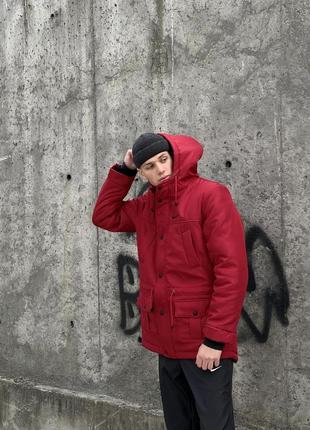 Зручна куртка чоловіча пуховик тепла зимова парка з капюшоном червона | зимові чоловічі куртки4 фото