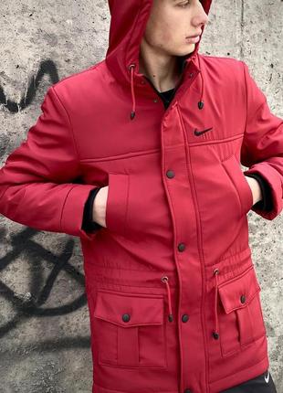Зручна куртка чоловіча пуховик тепла зимова парка з капюшоном червона | зимові чоловічі куртки7 фото