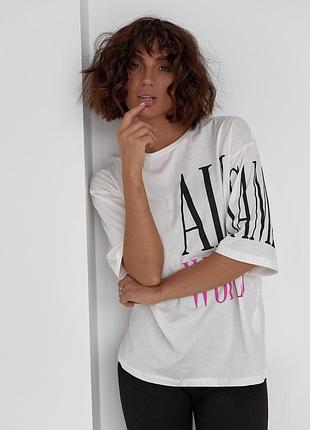 Женская футболка с принтом all world - молочный цвет, l/xl (есть размеры)