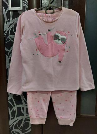 Нежнейшая флисовая пижама, домашний костюм с ленивцем розовая 6-8 лет