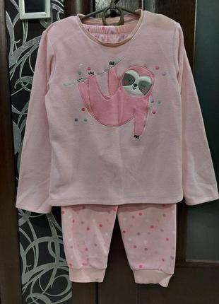 Нежнейшая флисовая пижама, домашний костюм с ленивцем розовая 6-8 лет5 фото