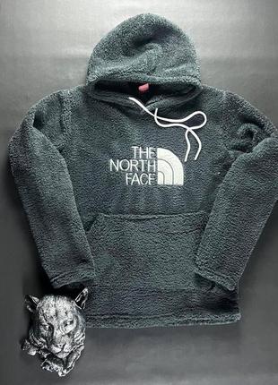 Мужской плюшевый худи the north face серый мягкий