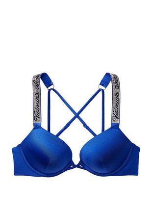 Купальник victoria's secret shine strap sexy tee push-up bikini top раздельный 70c/m синий2 фото