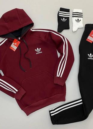 Спортивний костюм чоловічий adidas флісовий з капюшоном бордо