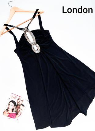Новое женское платье черного цвета с блестками на бретелях от бренда london. сток