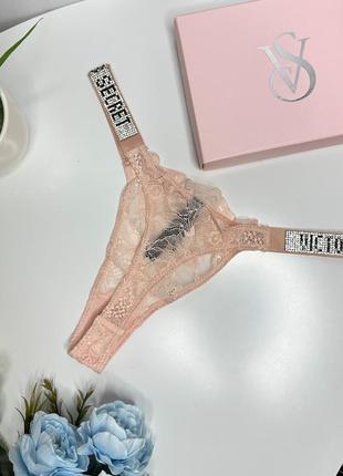 Женские трусики-стринги кружевные victoria's secret розовые, стринги кружевные со стразами и камнями