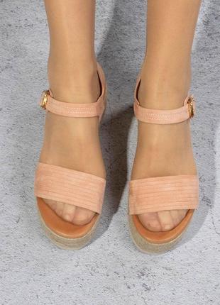 Розовые пудра бежевые босоножки сандалии на платформе с плетеной подошвой2 фото