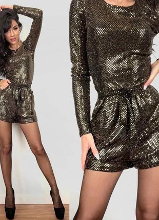 Женский короткий комбинезон с шортами нарядный праздничный нарядный блестящий