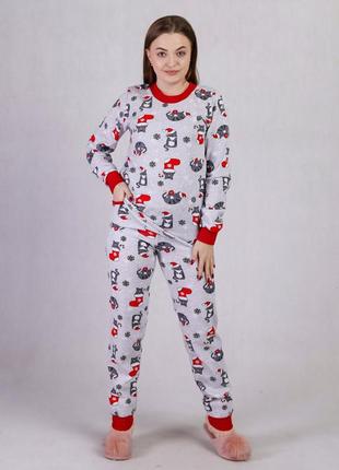 Пижама женская новогодняя теплая с начесом серая 42-54 р.1 фото