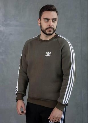 Костюм adidas на флісі світшот хакі чорні штани4 фото