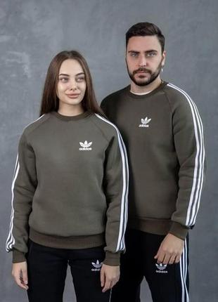 Костюм adidas на флисе свитшот хаки черные штаны