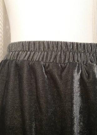 Женская брендовая серая велюровая, бархатная нарядная, длинная новогодняя юбка.7 фото