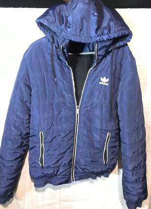Куртка с капюшоном синяя 46-48 тепла adidas2 фото