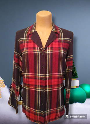 Пижама ноаолетняя рождественская женская в клетку кофта рубашка