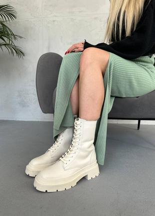 Кожаные ботинки на массивной подошве, минималистичный дизайн 😎 цвет: молочный