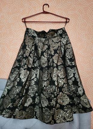 Шикарная юбка парча shein flared floral jacquard skirt1 фото