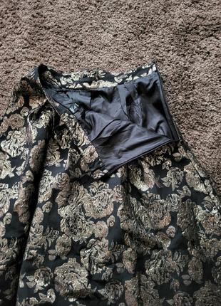 Шикарная юбка парча shein flared floral jacquard skirt7 фото
