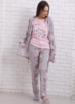 Pijamoni 5в1 халат-футболка-штани-маска-тапки 100%бавовна с, м, л, )хл