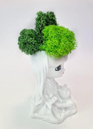 Фігурка з стабілізованим мохом кашпо з мохом декор для дому зелений мох в кашпо7 фото