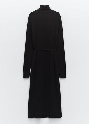 Трикотажное платье с ремнем zara/ черное теплое платье6 фото