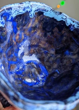 Бокал ручной работы керамика фужер синий авторский глина глазури6 фото