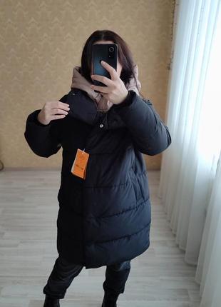 Стильний теплий подовжений пуховик куртка біопухима.