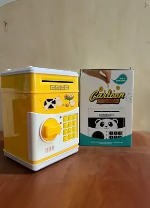 Скарбничка сейф дитяча інтерактивна іграшка жовта корова з кодовим замком cartoon cow4 фото