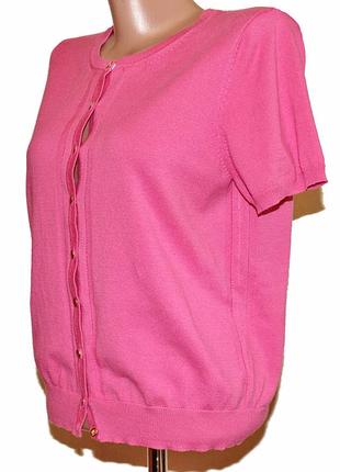 Летняя розовая трикотажная кофта с коротким рукавом и золотыми пуговицами tu9 фото