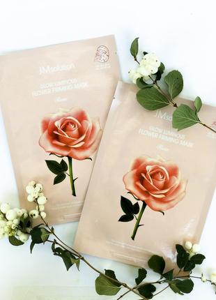 Тканинна маска для обличчя jm solution glow luminous flower firming mask rose дамаська троянда1 фото