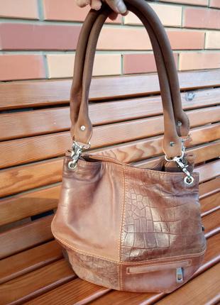 Кожаная (натуральная) сумка нубук коричневая с тиснением8 фото