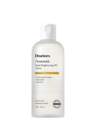 Тонер для освітлення та рівного тону шкіри doctors pentamide real brightening 10c toner, 280 мл