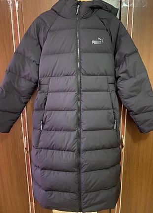 Пальто пухове жіноче puma long hooded down coat чорного кольору