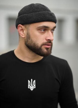 Шапка трикотаж короткая серая