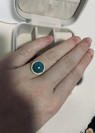 Каблучка кільце перстень колечко золоте з бірюзовим камнем розмір регулюється3 фото