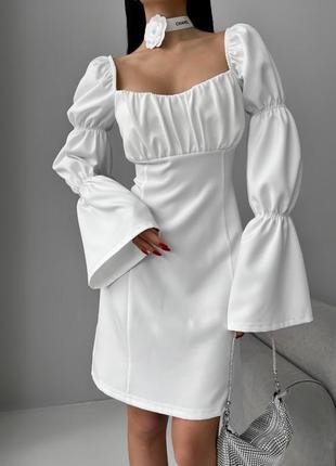 Платье - мини женское, короткое, нарядное, коктейльное, вечернее, на корпоратив, белое1 фото